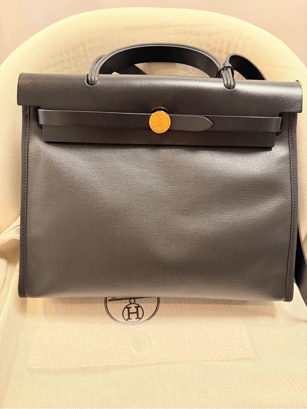 Hermes Herbag 31 waterproof canvas with Gold Hardware